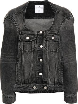 Courr&egrave;ges U-neck denim jacket - women - Cotton - S - Grey
