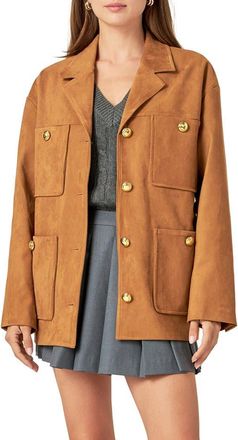 English Factory Padded Shoulder Stretch Faux Suede Jacket in Camel at Nordstrom, Size Small