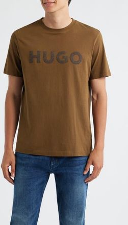 HUGO BOSS Dulivio Herringbone Logo Graphic T-Shirt in Medium Brown at Nordstrom, Size Xx-Large