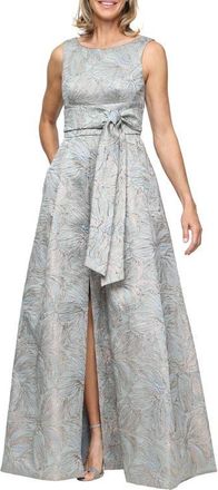 Alex Evenings Printed Sleeveless Jacquard Gown in Sage Multi at Nordstrom, Size 6