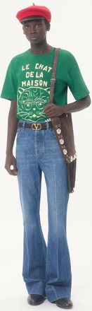 Valentino T-Shirt In Cotone Con Stampa Le Chat De La Maison Uomo VERDE XXL