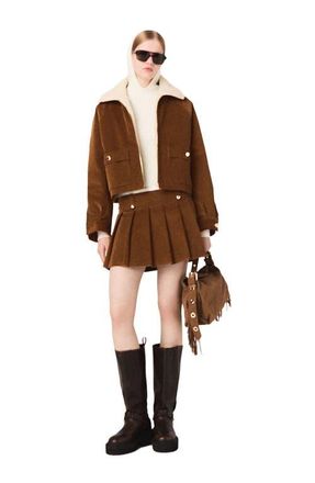 Maje Cropped corduroy jacket in Camel at Nordstrom, Size 42 Eu