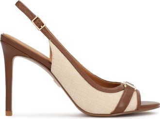 Kazar Beige stof en bruine leren sandalen - Dames - Sandalen met hakken - Beige - 38 EU - Leer - Schoenen