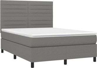 vidaXL Cama Box Spring Con Colch&oacute;n Tela Gris Oscuro 140x190 Cm Vidaxl