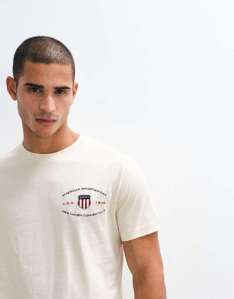 GANT T-shirt color crema con stampa del logo dello scudo sul petto-Neutro