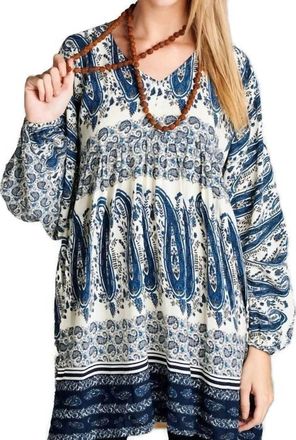 Velzera Paisley V-Neck Mini Dress In Blue