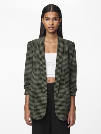 Pieces Blusenblazer PIECES PCBOSELLA 3/4 PRINTED BLAZER NOOS, Damen, Gr. XS, gr&uuml;n (duffel bag aop:houndstooth), Web, Obermaterial: 98% Polyester, 2% Elasthan