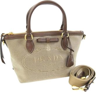 Prada Pre-owned Handbags, female, Beige, Size: ONE SIZE Pre-owned Canvas Handbag