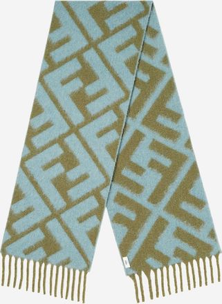 Fendi Womens Alpaca And Wool Scarf With Ff Motif Green, Light Blue Scarfs