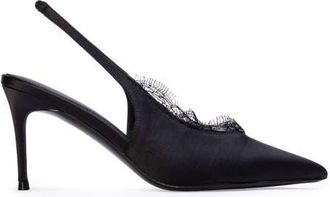 Black Suede Studio Royale 80 Pump in Black Satin at Nordstrom, Size 35