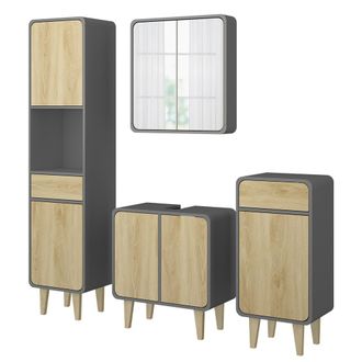 Vicco Conjunto De Muebles De Ba&ntilde;o Arla, Antracita/roble, 4 Partes