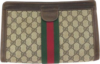 Gucci Beige Gg Supreme Canvas & Leather Clutch (Authentic Pre-Loved)