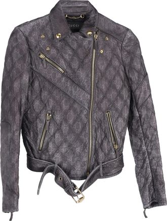 Gucci Pre-owned Womens Monogram Biker Jacket in Black Leather - Size X-Small/Small