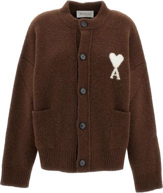Ami Brown Ami De Coeur Alpaca-Wool Crewneck Cardigan