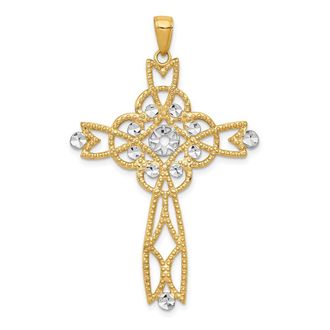 Diamond2Deal 14k Yellow Gold Rhodium Diamond-cut Beaded Trim Infinity Cross Pendant