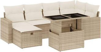 vidaXL Vidaxl - Set Sof&aacute;s De Jard&iacute;n 7 Piezas Y Cojines Rat&aacute;n Sint&eacute;tico Beige