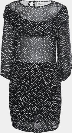 Ganni Ganni Black Polka Dotted Crepe Belleville Short Dress