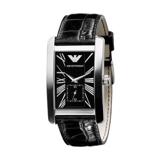 Emporio Armani Accessoires, Heren, Grijs, ONE Size, Leer, Klassiek Horloge