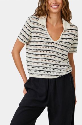 Bella Dahl Collared Popover Sweater In Ivory Black Stripe