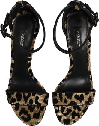 Dolce & Gabbana Womens Gold Leopard Ankle Strap Heels Sandals Shoes Pa+pe+pl+pu+vi