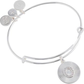 Alex and Ani Pave Starburst Texture Initial Bangle Bracelet in Silver - O at Nordstrom