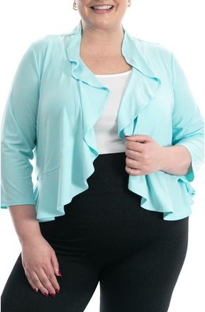 Nina Leonard Ruffle Trim Bolero Cardigan (Plus Size in Robins Egg at Nordstrom Rack, Size 3X