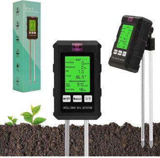OEM Testeur De Sol - 6 En 1 - Fertilit&eacute; Ph Humidit&eacute; Temp&eacute;rature Lumi&egrave;re Humidit&eacute; Ambiante - &Eacute;cran Hd R&eacute;tro&eacute;clair&eacute; - Jardin Int&eacute;rieur Ext&eacute;rieur - 1 Pi&egrave;ce