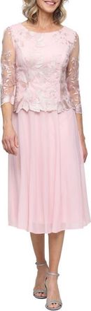 Alex Evenings Illusion Sleeve Embroidered Midi Dress in Shell Pink at Nordstrom, Size 12