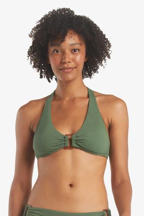 Helen Jon Tortoise Top Womens Small Green Textured Halter Neck Swimwear ERK606
