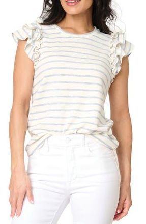 Gibsonlook Butterfly Stripe Ruffle Cap Sleeve Top in Chambray Blue Stripe at Nordstrom Rack, Size Xx-Small