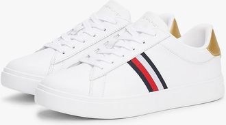 Tommy Hilfiger Womens Signature Stripe Leather Court Sneaker - White - US 8.5 / EU 39