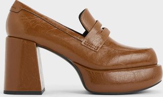 Charles & Keith Monique Crinkle-Effect Platform Loafer Pumps