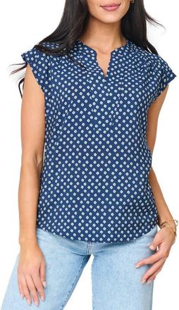 Gibsonlook Split Neck Cap Sleeve High-Low Top in Navy Daisy at Nordstrom, Size Xx-Small