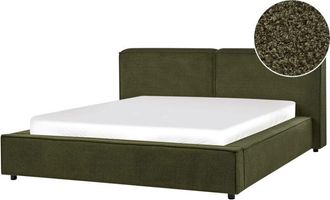 Beliani Cama Cl&aacute;sica Tapizada Somier De L&aacute;minas De Boucl&eacute; Verde 160 X 200 Linards