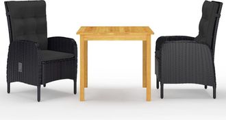 vidaXL Juego De Comedor De Jard&iacute;n De 3 Piezas Negro Vidaxl