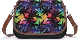 Generic Galaxy Weed Leaves Crossbody Bags for Women Shoulder Messenger Bag Purse Handbags