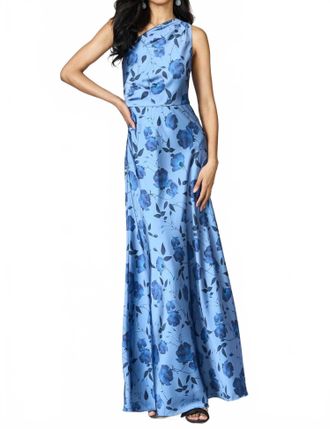 Sachin & Babi Delphine Printed Satin Crepe Gown In Wild Steel Roses