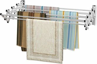 Costway Costway - Tendedero Extensible de Pared, Tendedero Plegable de Ropa para Exterior de Acero Inoxidable con 8 Barras, Toallero de Pared para Lavandería