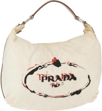 Prada Pre-owned Shoulder Bags, female, Beige, Size: ONE SIZE Pre-owned Nylon Shoulder Bag
