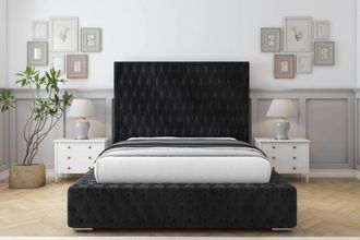 Sloomy Ambassador Naples Frame-Mattress - 50 Upholstered Headboard in Black | Size: Small Single