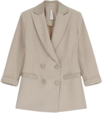 Imperial Double-breasted Blazer - Dames - Blazers - Beige - L - Leer - Jassen