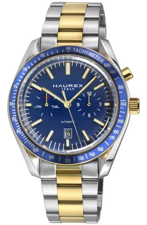 Haurex Mens Missione 316L Stainless Steel Case, Blue Bezel, Dial, IPYG Bracelet Watch - Silver & Gold - One Size