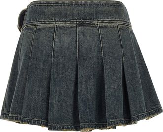 Balenciaga Pleated Denim with Logo Buckle Skirt - Gray
