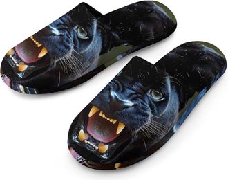 Generic Angry Panthers Mens Cozy House Slippers Winter Warm Shoes with Anti-Slip Sole for Travel Indoor Outdoor