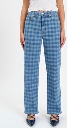 Daze 1999 Ripped High Waist Straight Leg Jeans in Denim Check at Nordstrom, Size 28