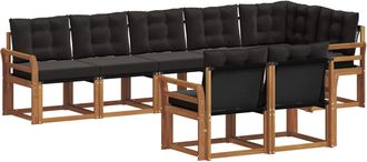vidaXL Conjunto De Sof&aacute;s De Exterior 8 Uds. Natural Y Negro Vidaxl