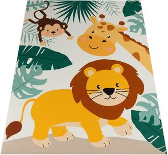 Paco Home Paco Home - Alfombra De Habitacion Infantil De Juego Zoo Antideslizante Beige Azul Verde 200x290 Cm
