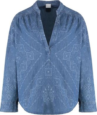 Pinko Bengasi Blouse - Dames - Blouses - Blauw - XS - Katoen - Overhemden