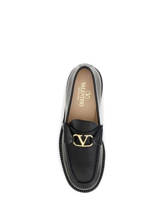 Valentino Garavani Womens Leather Loafers Vlogo Signature Black Goatskin