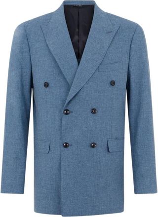 Brooks Brothers Double Breasted Tropical Virgin Wool Blazer - Heren - Blazers - Blauw - M - Katoen - Jassen